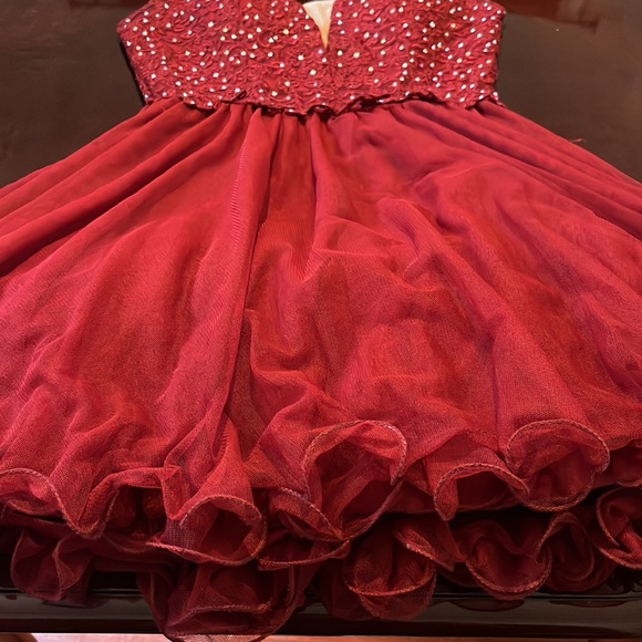 Dark Red Tea Party Dress with gem covered bust and ruffled skirt - Picture 5 of 7